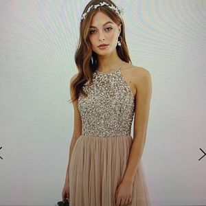 Maya Maxi tulle dress with sequin- Taupe Blush